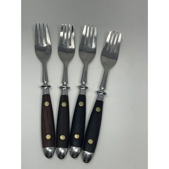 Washington Forge Innsbruck Rosewood Handle Brass Rivet Salad Forks 7” Set Of 4 - Picture 1 of 6